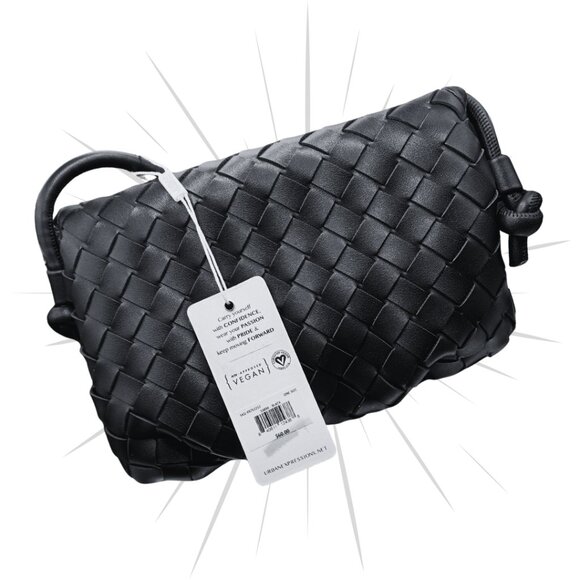 Urban Expressions Black Cross Body Purse Kylo Woven Design w/ 2 Interior Pockets - Picture 7 of 14